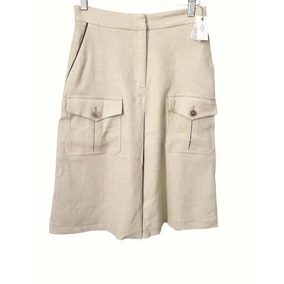 Eleventy Platinum Beige Linen Pleated Knee Length A-Line Skirt Size 2 - Picture 2 of 11